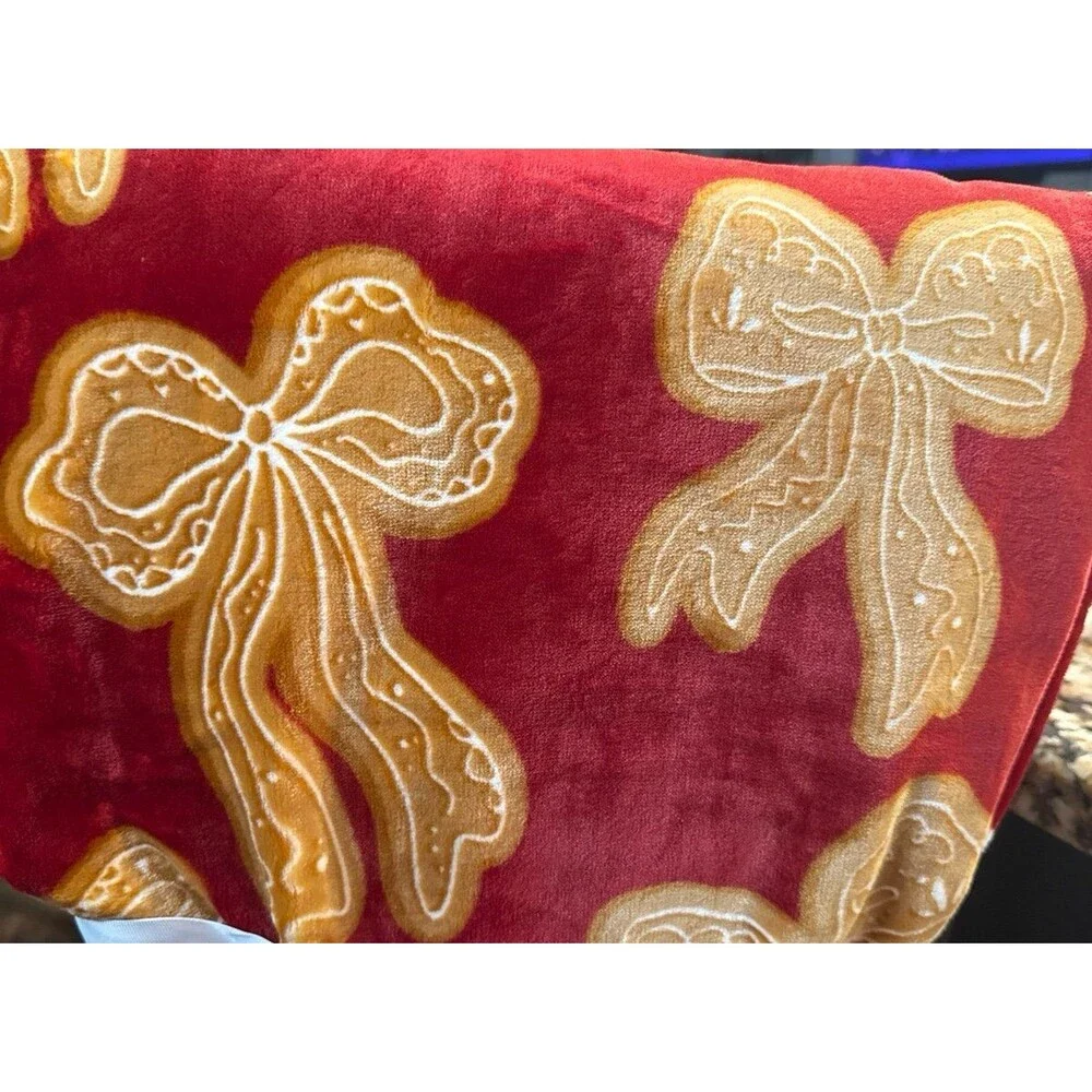 New Christmas Gingerbread Bow Throw Blanket